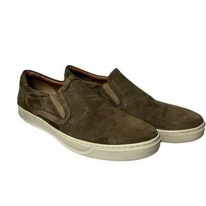 Vince Fletcher Men's 10.5 Suede Slip On Sneakers Perforated Olive Green Luxury